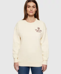 Knowledge Cotton Apparel Trees Yes Please Loose Fit Sweatshirt Egret