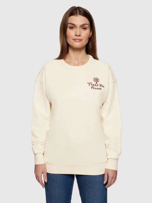 Knowledge Cotton Apparel Trees Yes Please Loose Fit Sweatshirt Egret