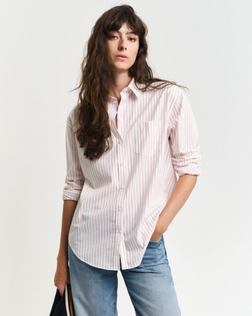 Gant Woman Striped Poplin Shirt Bright Red