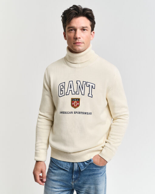 Gant Graphic Turtle Neck Jumper Cream