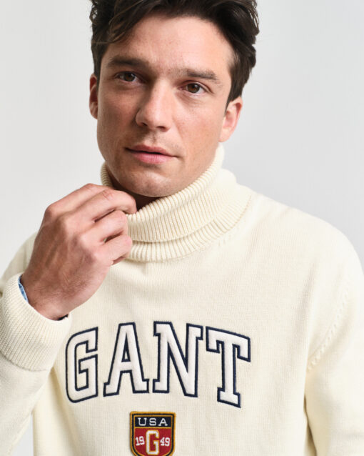 Gant Graphic Turtle Neck Jumper Cream