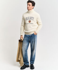 Gant Graphic Turtle Neck Jumper Cream