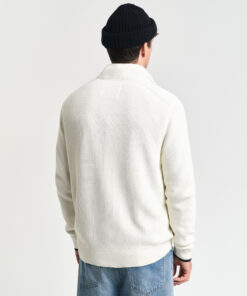 Gant Ribbed Cotton Halfzip Knit Cream