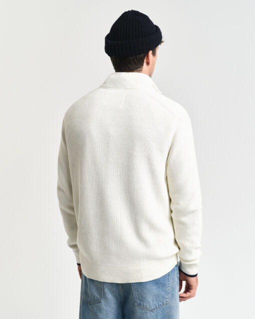 Gant Ribbed Cotton Halfzip Knit Cream