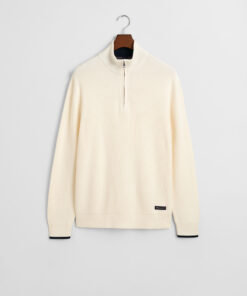 Gant Ribbed Cotton Halfzip Knit Cream