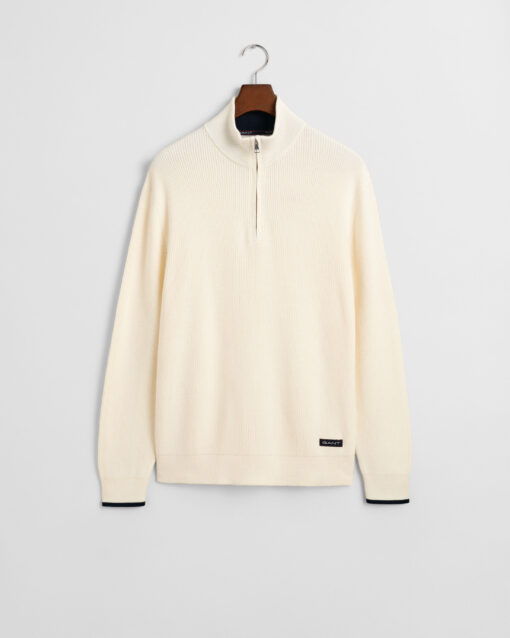 Gant Ribbed Cotton Halfzip Knit Cream