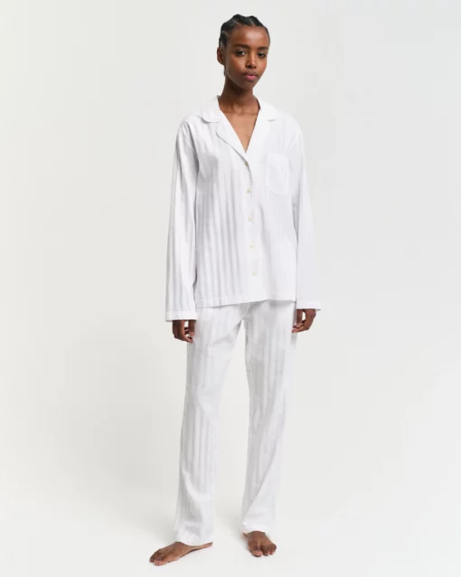 Gant Woman Satin Stripe Pajama Set White