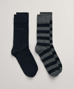 Gant Stripe And Solid Socks 2-Pack Charcoal Melange
