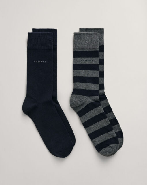 Gant Stripe And Solid Socks 2-Pack Charcoal Melange