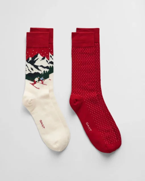 Gant Skiers Artwork Socks 2-Pack Cherry Red