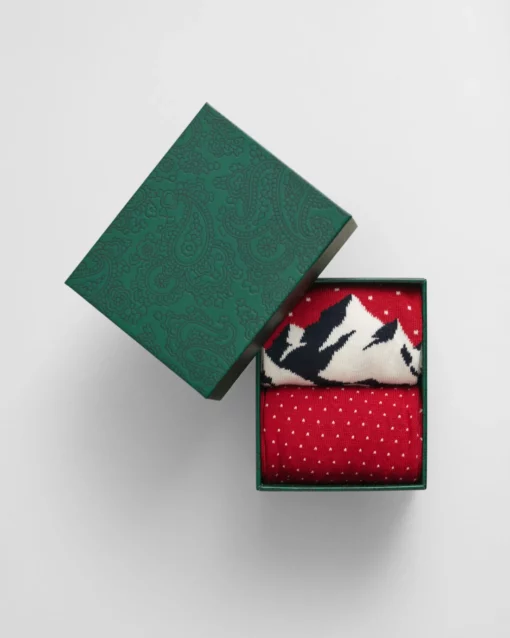 Gant Skiers Artwork Socks 2-Pack Cherry Red