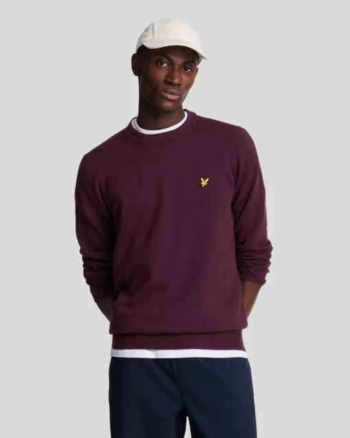 Lyle & Scott Cotton Merino Crew Neck Jumper Burgundy