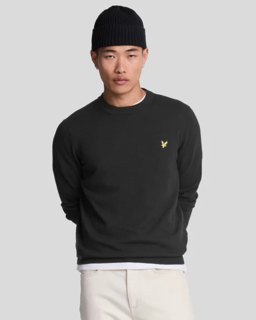 Lyle & Scott Cotton Merino Crew Neck Jumper Jet Black