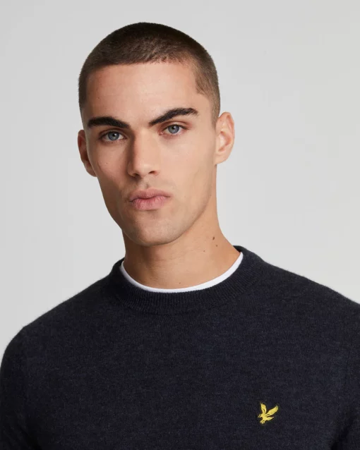 Lyle & Scott Lambswool Crew Neck Jumper Dark Navy Marl
