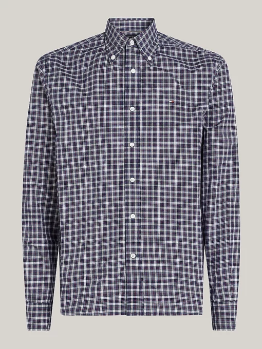 Tommy Tartan Check Regular Fit Poplin Shirt Rouge Multi Check