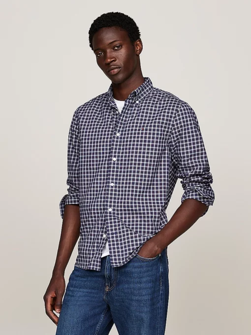 Tommy Tartan Check Regular Fit Poplin Shirt Rouge Multi Check