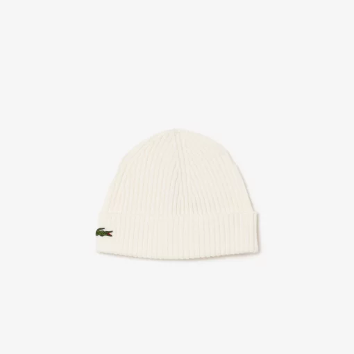 Lacoste Unisex Rib Knit Beanie White