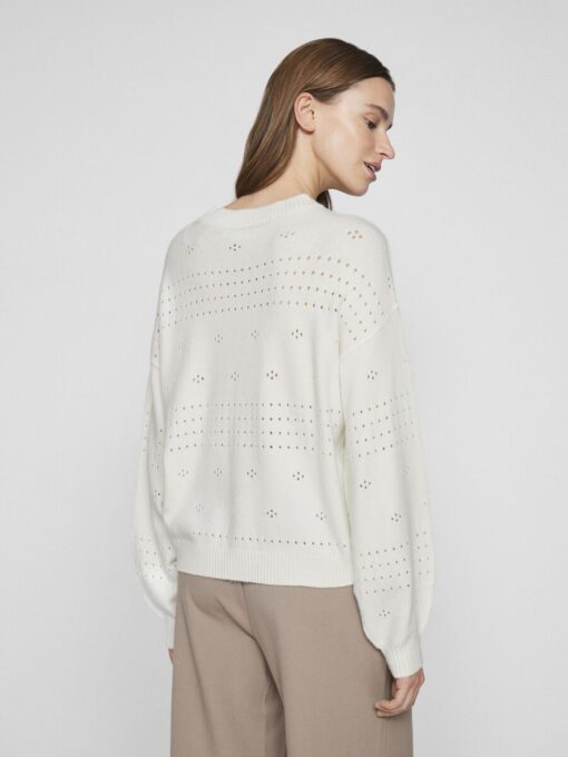 Vila Ril O-Neck Pointelle Knit Top White Alyssum