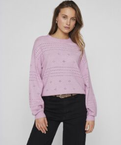 Vila Ril O-Neck Pointelle Knit Top Winsome Orchid