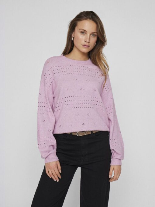 Vila Ril O-Neck Pointelle Knit Top Winsome Orchid