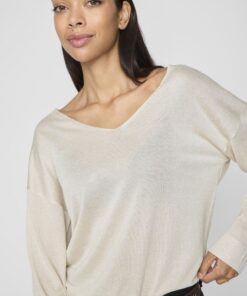 Vila Novy V-Neck Knit Top Super Light Natural Melange