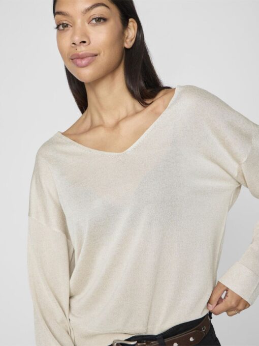 Vila Novy V-Neck Knit Top Super Light Natural Melange