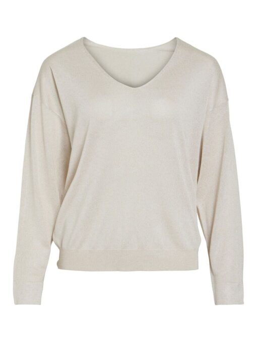Vila Novy V-Neck Knit Top Super Light Natural Melange