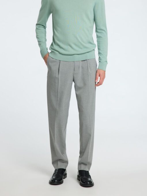 Selected Homme Tapered Leroy Pleat Pants Medium Grey Melange