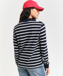 Gant Woman Breton Stripe Ls Pique Polo Evening Blue