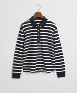 Gant Woman Breton Stripe Ls Pique Polo Evening Blue