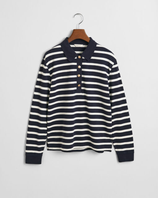 Gant Woman Breton Stripe Ls Pique Polo Evening Blue