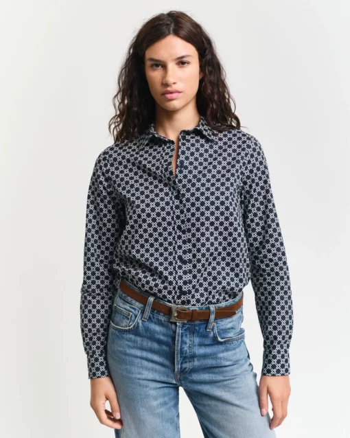 Gant Woman Reg Geometric Voile Shirt Evening Blue