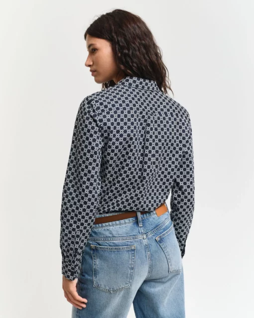 Gant Woman Reg Geometric Voile Shirt Evening Blue