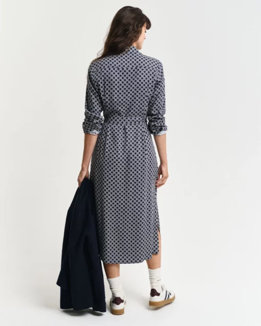Gant Woman Slim Geometric Printed Shirt Dress Evening Blue