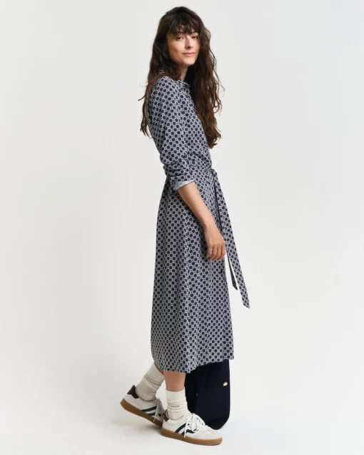 Gant Woman Slim Geometric Printed Shirt Dress Evening Blue