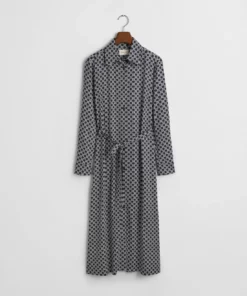 Gant Woman Slim Geometric Printed Shirt Dress Evening Blue