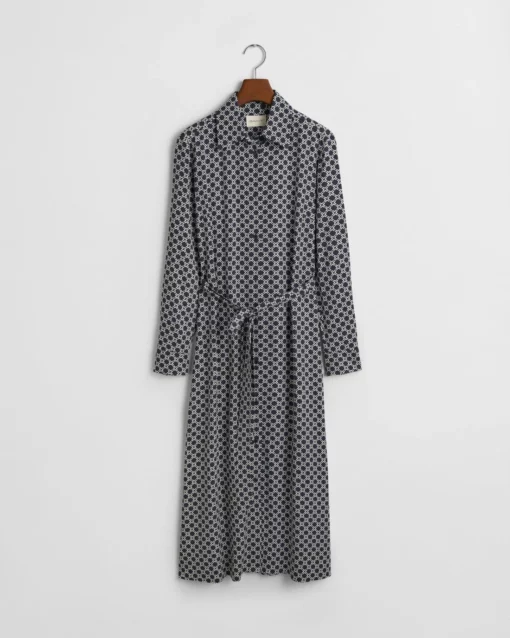 Gant Woman Slim Geometric Printed Shirt Dress Evening Blue