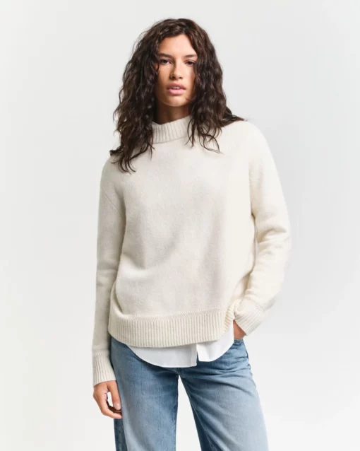 Gant Woman Wool Blend Stand Collar Cream
