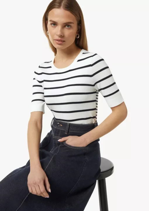 Comma, Striped Short Sleeve Pullover White