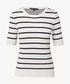 Comma, Striped Short Sleeve Pullover White