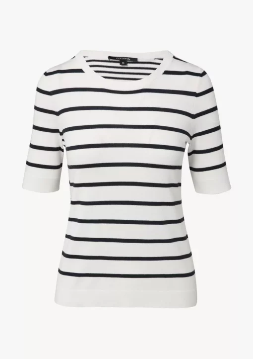 Comma, Striped Short Sleeve Pullover White