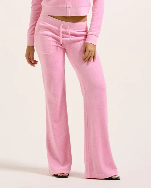 Juicy Couture Classic Velour Layla Low Rise Pocket Flare Pink Melange