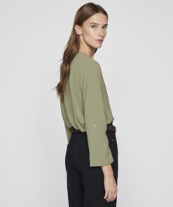 Vila Josa Turn-up V-neck Top Oil Green
