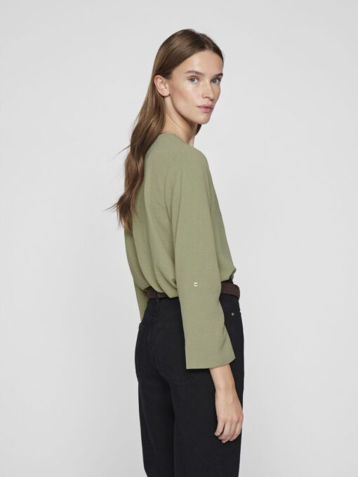 Vila Josa Turn-up V-neck Top Oil Green