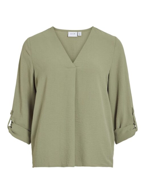 Vila Josa Turn-up V-neck Top Oil Green