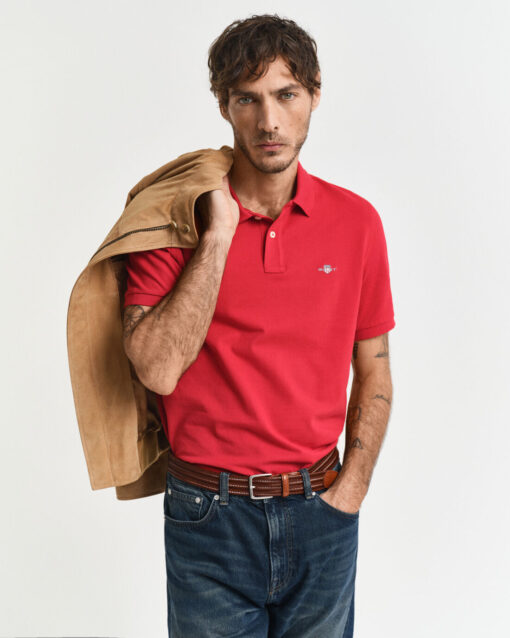 Gant Regular Fit Shield Pique Shirt Ruby Red