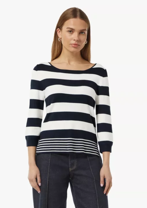 Comma, Striped Knitted Pullover White