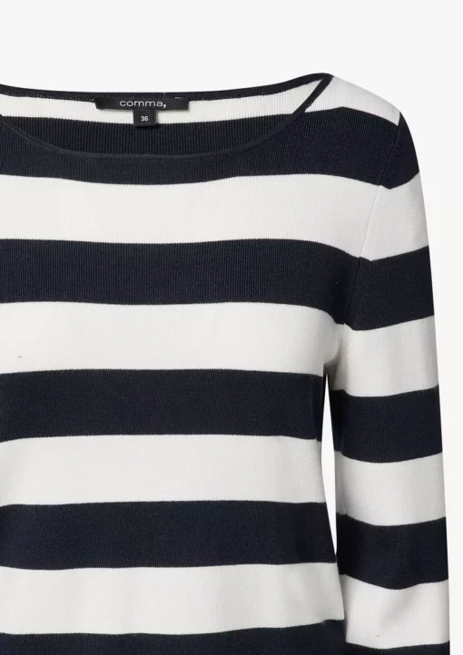 Comma, Striped Knitted Pullover White