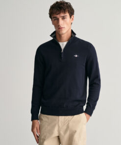 Gant Classic Cotton Half Zip Sweater Evening Blue