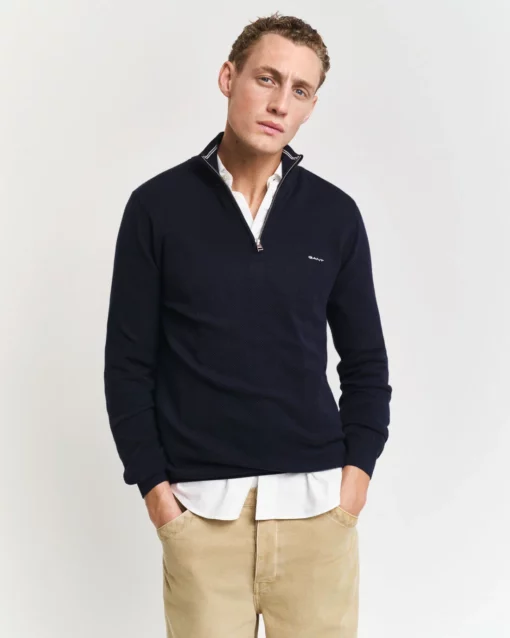 Gant Cotton Pique half Zip Knit Evening Blue